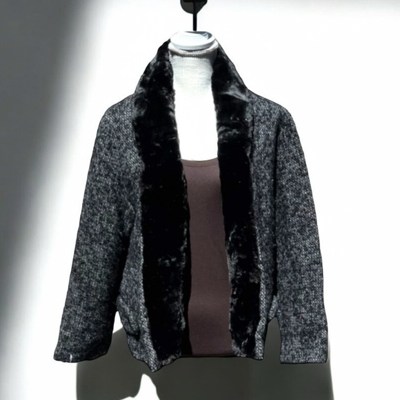 🌻VINTAGE Nan Duskin of Philadelphia Tweed Jacket with Rabbit Fur Trim Size M - Picture 2 of 11